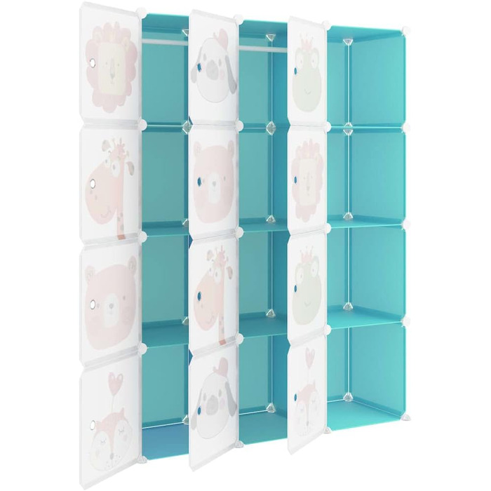 Дитяча шафа модульна vidaXL з 12 кубиками, зелена, PP, 110x36,5x143,5 см, органайзер для іграшок та одягу зі сталевим каркасом