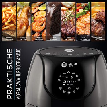 Аерофритюрниця Balter Airfryer XXL 5,5 л з вікном перегляду, 12 програм, багатофункціональна фритюрниця без олії, HL-551T