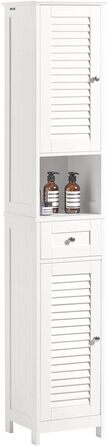 SoBuy FRG236-W Високий шафа для ванної кімнати, білий, 32x170x30 см, з відкритою полицею, шухлядою та дверцятами