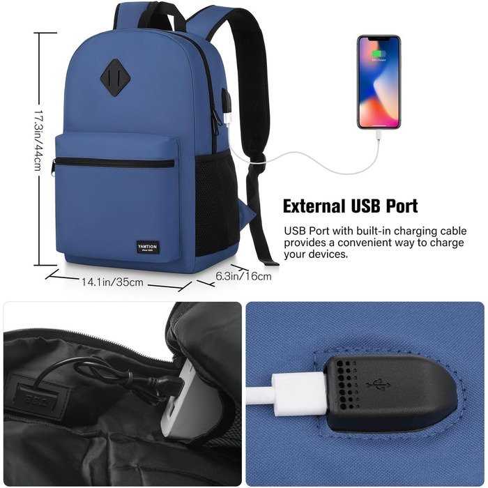 Рюкзак YAMTION для школи та коледжу з USB, для дівчат і хлопців, жіночий і чоловічий, для ноутбука