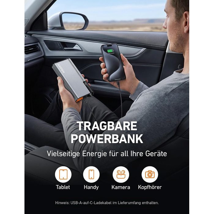 Бустерний пускач AstroAI Powerbank 8000A для автомобіля та мотоцикла, помаранчевий