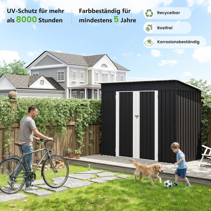 Садовий будинок UDPATIO металевий 4 м³ 228x121x181 см для двору, гараж для велосипедів, оцинкована сталь, двері з замком, темно-сірий