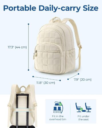 Жіночий рюкзак Bagsmart для ноутбука 15.6 дюймів — водонепроникний дорожній та шкільний рюкзак, стібаний міський рюкзак для навчання та подорожей, бежевий