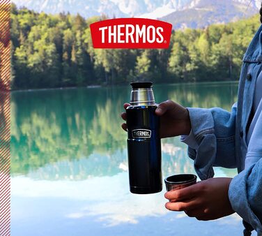 Термос із нержавіючої сталі 470 мл Thermos, синій, із чашкою, зберігає тепло 12 год, холод 24 год, герметичний, BPA-free, для напоїв, без ручки, можна мити в посудомийці