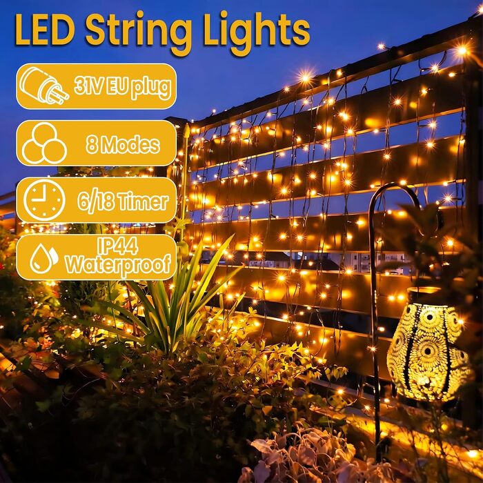Світлодіодна гірлянда LED 80м, 800 світлодіодів, теплий білий колір, темно-зелений кабель, для вулиці та дому