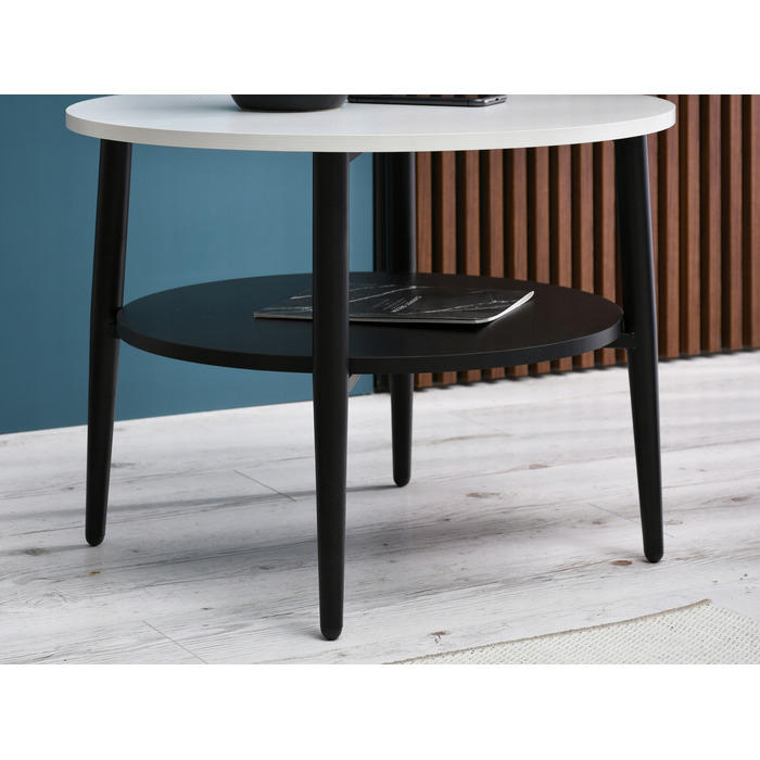 Круглий кавовий столик Mebel-Partner, 60 x 60 x 45 см, білий/чорний