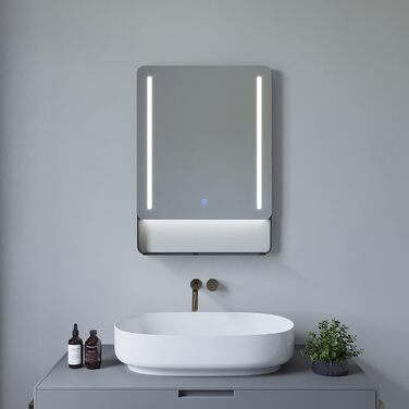 Дзеркало для ванної кімнати AQUABATOS LED 50x70 см з підсвіткою, сенсорне керування, холодний білий світ (6400K), IP44, CE, енергозберігаюче
