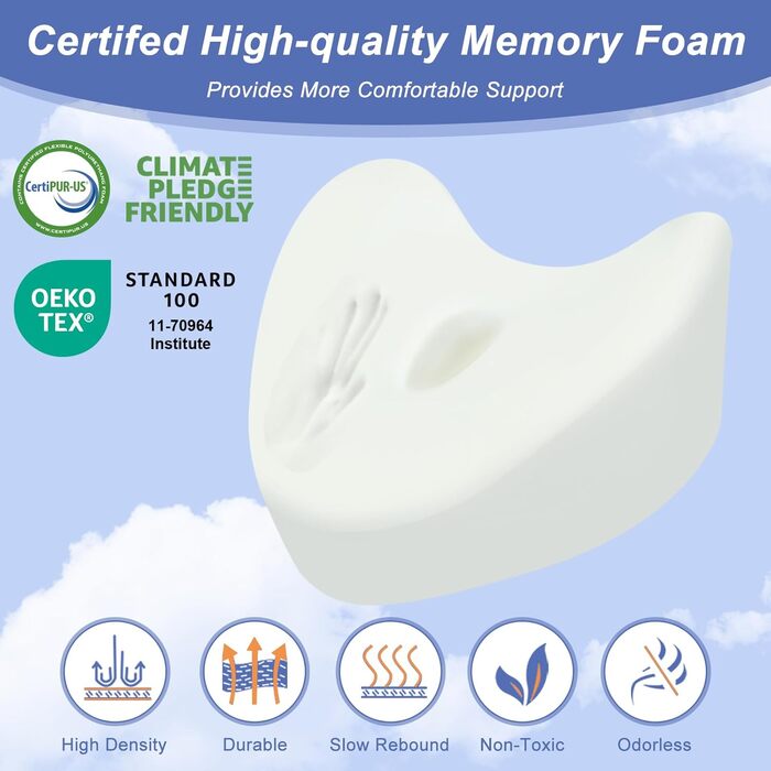 Ергономічна ортопедична подушка між колін з ефектом пам'яті (Memory Foam) для ніг, стегон та попереку, біла, зі стрічкою