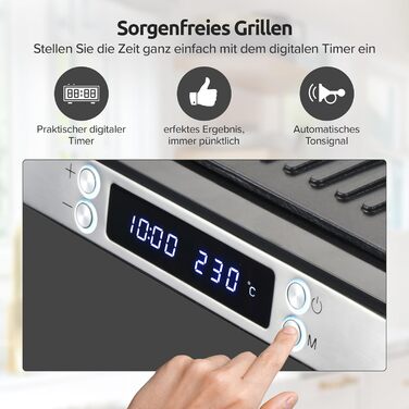 Olvy Sandwichmaker XXL: Цифровий контактний гриль 3-в-1 з антипригарним покриттям, регульована температура, таймер, велика поверхня приготування, Cool-Touch ручка, покриття без PFAS