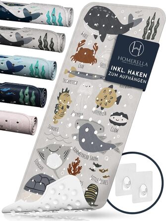 Дитячий килимок для ванни Homerella, антиковзний, BPA Free, 100x40 см, із 2 гачками, для чутливої шкіри, стійкий до плісняви, миється, колір Greige Underwater Abc