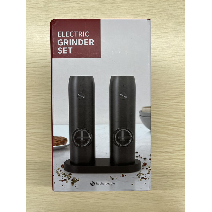 Електрична млинниця для солі та перцю Viitech 2-в-1, USB, регульоване помел, LED підсвітка, набір електричних млинів для спецій