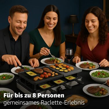 Набір для раклету 8er Raclette – гриль для столу з пательнями та скребком, антипригарна гриль-пластина та кам'яна пластина, прямокутна форма
