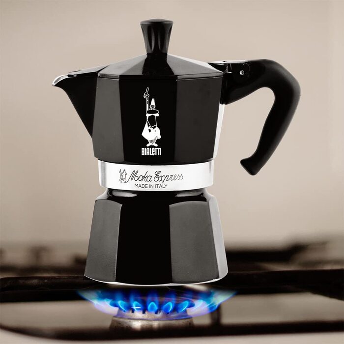 Кавоварка Bialetti Moka Color, 3 чашки, алюмінієва, чорна, італійська гейзерна кавоварка для плити