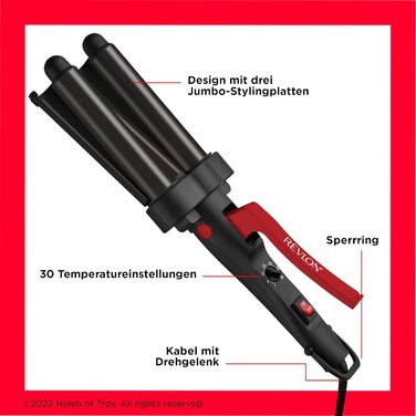 Плойка для волосся Revlon Wave Master Jumbo з трьома турмалін-керамічними пластинами, 30 режимів температури до 190°C