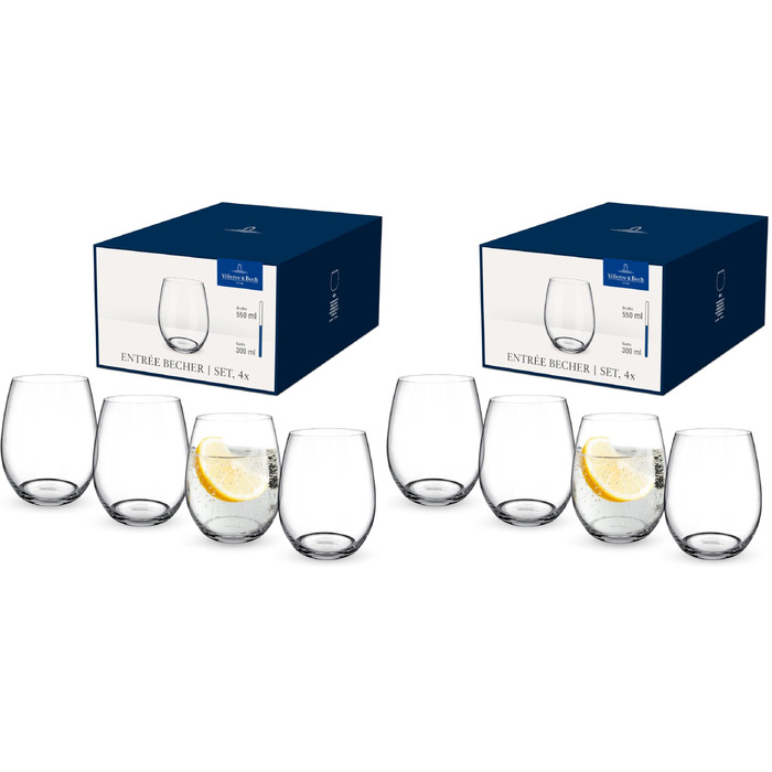 Набір склянок для води Villeroy & Boch Entree, 4 шт. по 250 мл, прозоре кришталеве скло, підходять для посудомийки