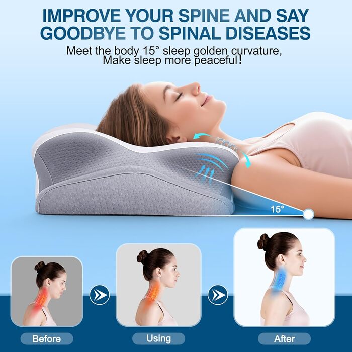 Ортопедична подушка для шиї з піни Memory Foam біла - для сну та зняття болю у шиї та спині