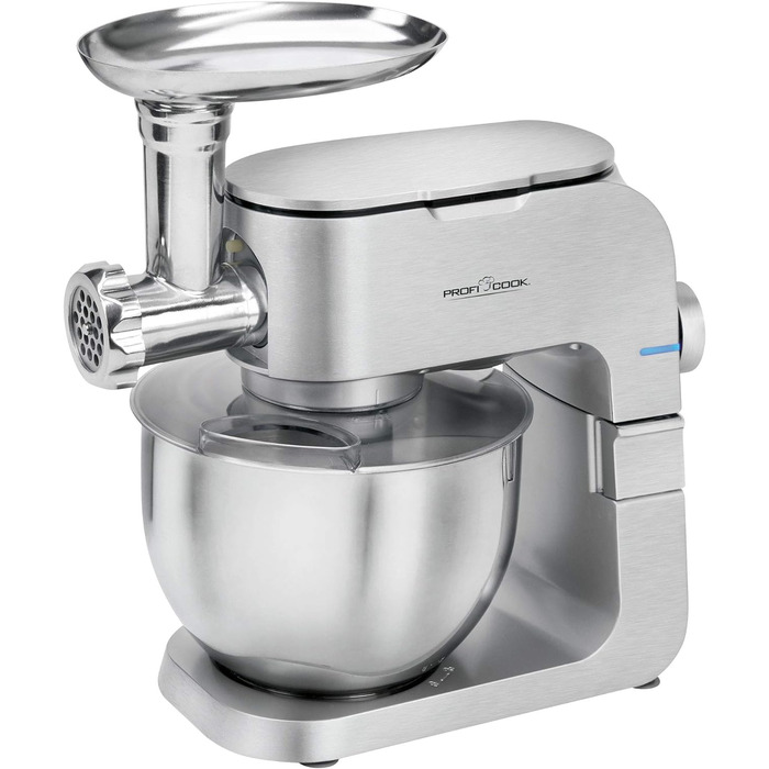Кухонна машина 2в1 ProfiCook PC-KM 1151 з м'ясорубкою, 1300 Вт, 6,5 л, алюмінієвий корпус, 8 швидкостей, нержавіюча чаша, комплект насадок