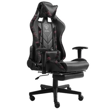 Ігрове крісло Gaming Chair з підставкою для ніг, ергономічними 4D-підлокітниками та регульованою підтримкою спини, офісне крісло для геймерів, колір: Чорний/Мілітарі-Рожевий