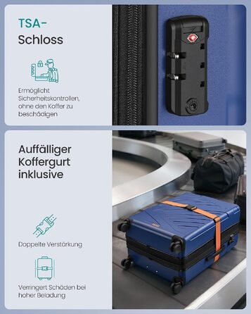 Валіза для подорожей SONGMICS XL 65 см, розширена, жорсткий корпус ABS, TSA-замок, 4 подвійних колеса, Hafenblau (RP002C101)