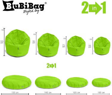 Дитячий та підлітковий пуф BuBiBag для дому та вулиці, ігровий мішок-мат для сидіння з наповнювачем, 100 см, колір ківі
