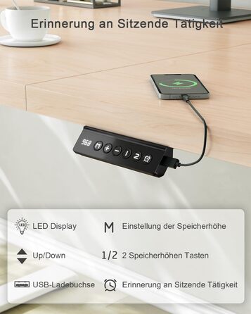 Регульований стіл JUMMICO 160 x 70 см з USB-портом для зарядки, електричний, стоячий/сидячий, бежевий