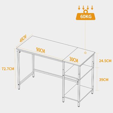 Комп'ютерний стіл CubiCubi з полицями, 100x50 см, білий, для офісу та дому