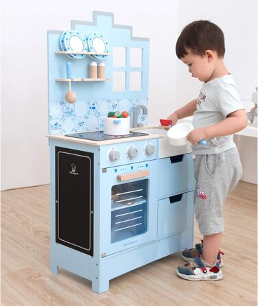 Дитяча дерев'яна кухня New Classic Toys Bon Appétit у стилі Делфтського фарфору, синя, рольова гра