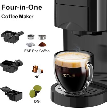 Кавомашина KOTLIE Espresso 4-в-1 для NES/Dolce Gusto/меленої кави/ESE (44мм), 19 Бар, Чорна