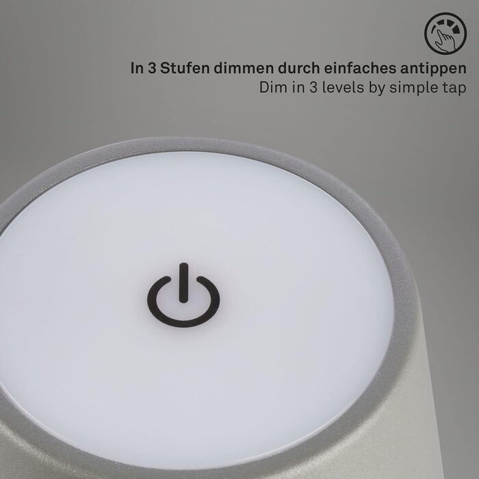 LED настільна лампа BRILONER бездротова з сенсорним керуванням, димер, регулювання висоти, для дому та кемпінгу, хром матовий, 38x12 см