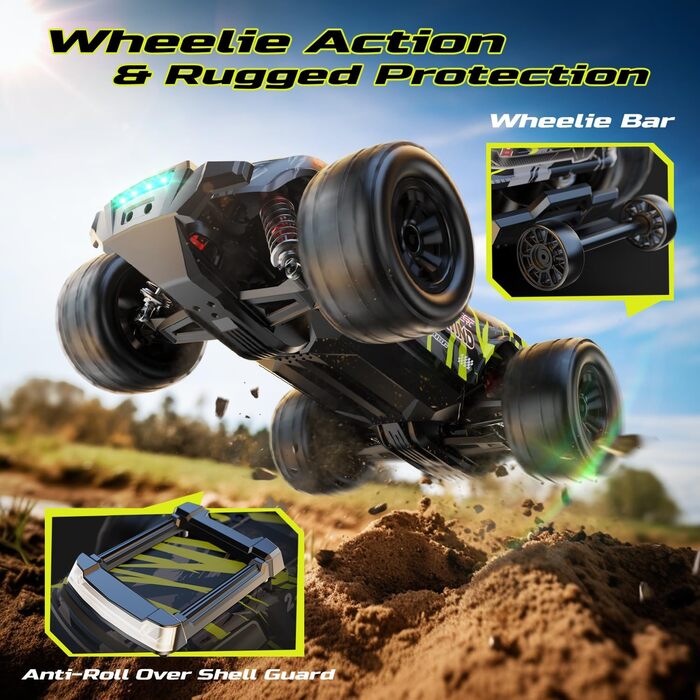 Позашляховик DEERC 1:14 Brushless 4WD, 43 милі/год, з LED підсвіткою, металевими амортизаторами та 2x 7.4V акумуляторами