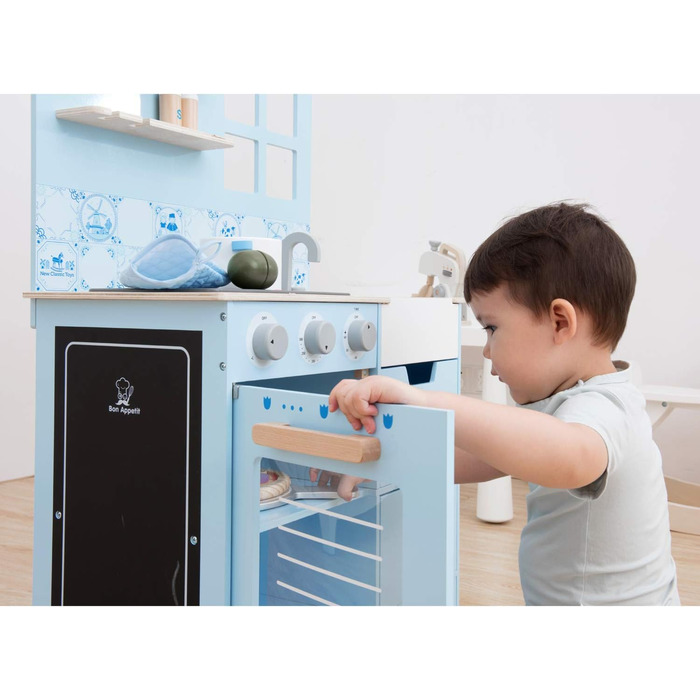 Дитяча дерев'яна кухня New Classic Toys Bon Appétit у стилі Делфтського фарфору, синя, рольова гра