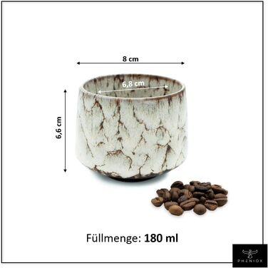 Набір чашок для еспресо та мокка Pheniox Tibet Mini, керамічні, 100 мл, 5 шт, білі, без ручок, придатні для посудомийки