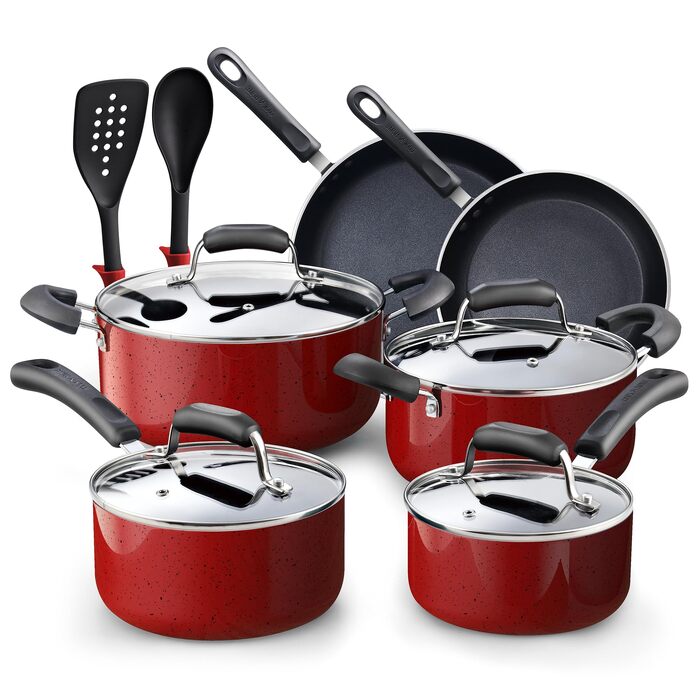 Набір посуду Cook N Home з антипригарним покриттям та прохолодними ручками, мармуровий червоний колір