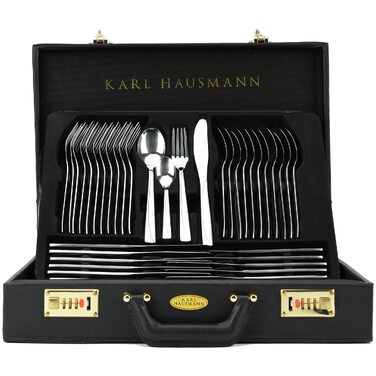 Набір столових приборів KARL HAUSMANN на 12 осіб (72 предмети) з нержавіючої сталі в кейсі - виделки, ложки, ножі + сервірувальні прибори, поліровані, для посудомийної машини