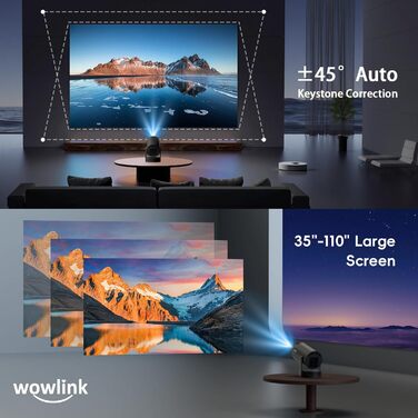 Портативний проєктор Mini Beamer 4K/1080P з WiFi 6 та Bluetooth 5.4. Підтримка HDMI, TV Stick, Memory Stick, Laptop. Автоматичне вирівнювання Keystone, чорний