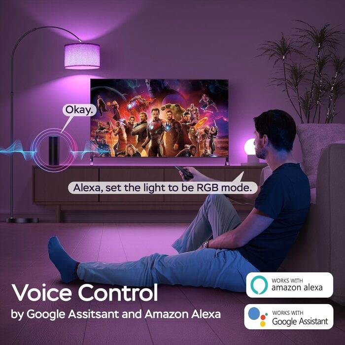 Розумна підлогова лампа Modlicht з RGB, сумісна з Alexa та Google Home, димована, Wi-Fi, зміна кольору, E27 9W, для вітальні та спальні, лляний абажур