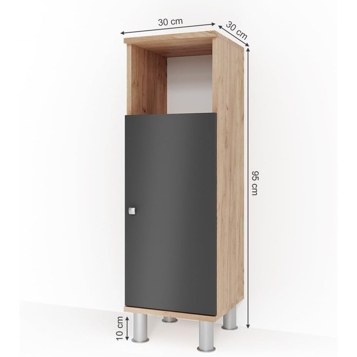 Пенал Vicco Fynn, антрацит/дуб золотий, 30x95 см, шафа для ванної кімнати