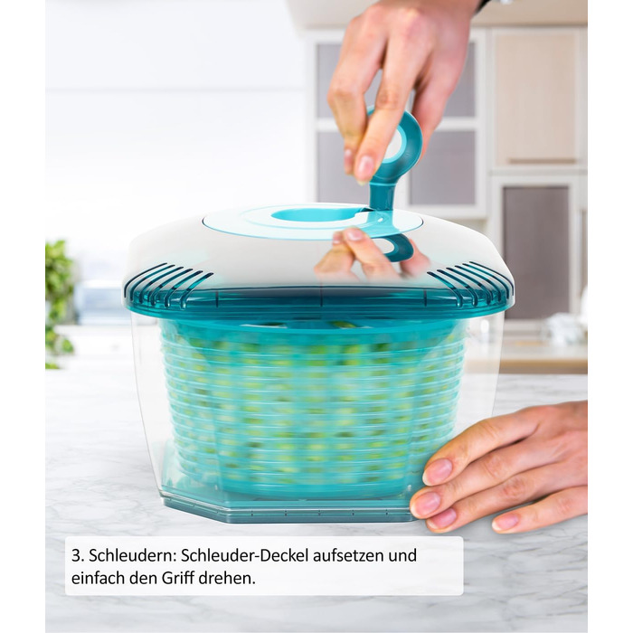 Професійна овочерізка та сушарка для салату Genius Nicer Dicer Chef, 4-в-1, з кришкою, контейнером і ситом, 5.2 л, прозора