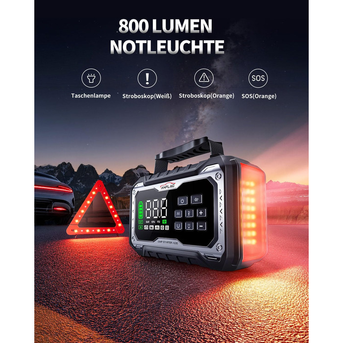 Пусковий пристрій (бустер) для авто 8000A з компресором 160 PSI та Powerbank, чорний