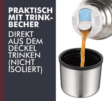 Термос для напоїв THERMOS Light & Compact 1 л, нержавіюча сталь, червоний, ізольована пляшка з чашкою, зберігає тепло до 12 годин, холод до 24 годин, герметичний, BPA-free, можна мити в посудомийці