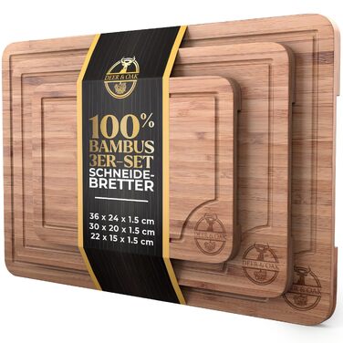 Набір дощок для нарізання Deer & Oak з бамбука XXL та велика (43x30 & 38x25 см) – 2 дерев'яні дошки для м'яса та овочів + ніж (3 предмети)
