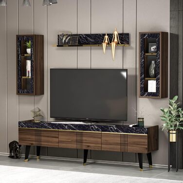 Гірка для вітальні Homidea KARYA, ТВ-тумба, меблі під телевізор з 3 дверцятами, сучасний дизайн, горіх/мармур