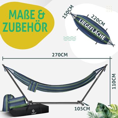 Гамак KESSER® Lake з каркасом для 2 осіб, 200 кг, для дому та саду, XXL гамак-крісло, балкон, тераса, з подушкою, блакитний