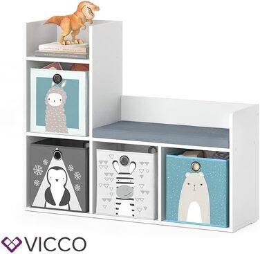 Дитяча книжкова полиця Vicco Luigi біла з 2 коробами, 107.2x88.6 см