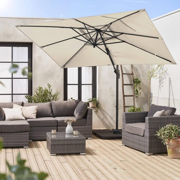Прямокутна парасолька від сонця Alice's Garden Antibes 2x3 м, бежева — підвісна модель, з можливістю нахилу, складання та обертання на 360°