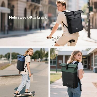 Водонепроникний рюкзак для ноутбука Rolltop (18-25 л), чорний, розмір L (30x13x48 см)