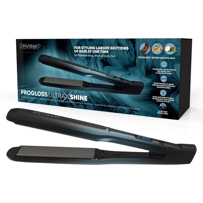 Керамічний випрямляч для волосся REVAMP Progloss Ultra X Shine з іонними пластинами, професійний стайлер для довгого і густого волосся, швидкий нагрів