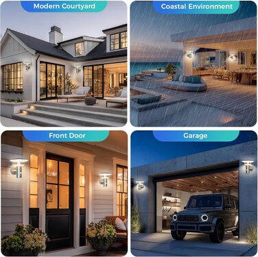 Світильник вуличний NBHANYUAN Lighting LED з датчиком руху та освітлення, нержавіюча сталь SUS316, IP54, тепле біле світло (3000K), 1000 лм, 9Вт, сріблястий