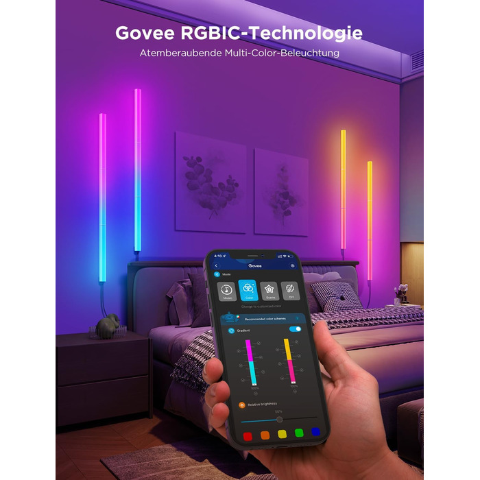 Настінні LED-світильники Govee Glide RGBIC, розумні світлодіодні панелі з підтримкою Alexa та Google Assistant, багатокольорові світлодіодні лінійки для геймінгу та стрімінгу, комплект 6 шт.