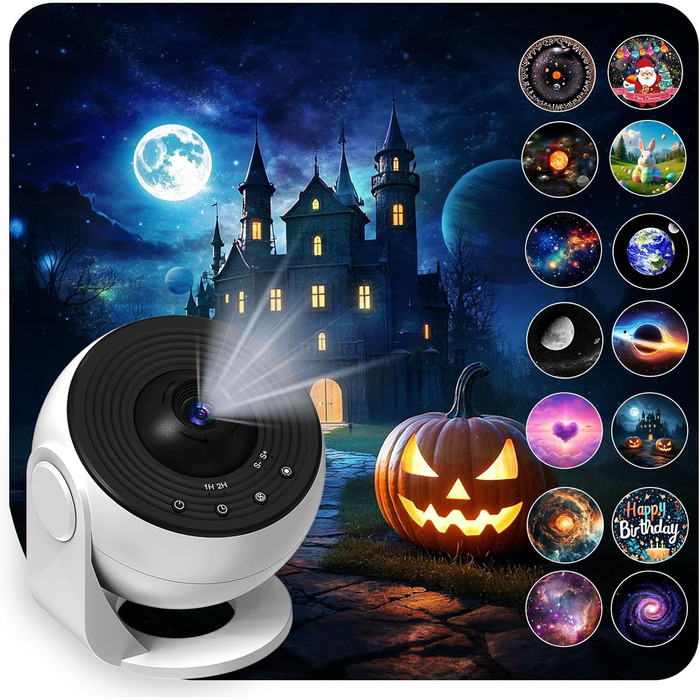 Проектор нічного неба Sternenhimmel Home Planetarium: лампа-проектор зірок та галактики для дітей та дорослих, 14 дисків з планетами, Місяцем та тематичними сценами для спальні
